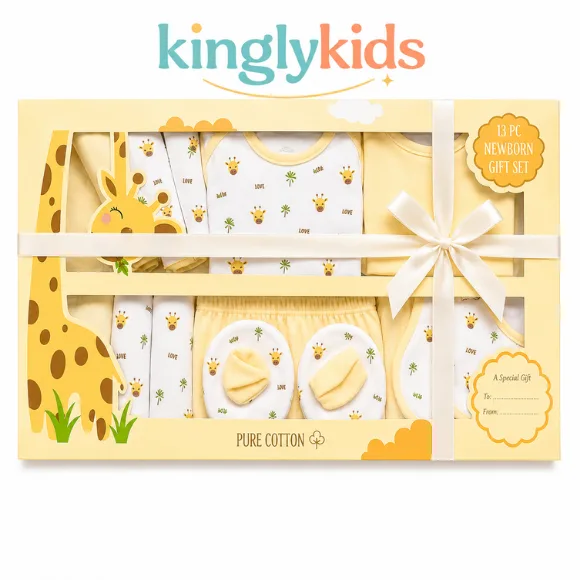 Kingly Kids 13-Piece Cotton Newborn Baby Gift Set for 0–3 Months 