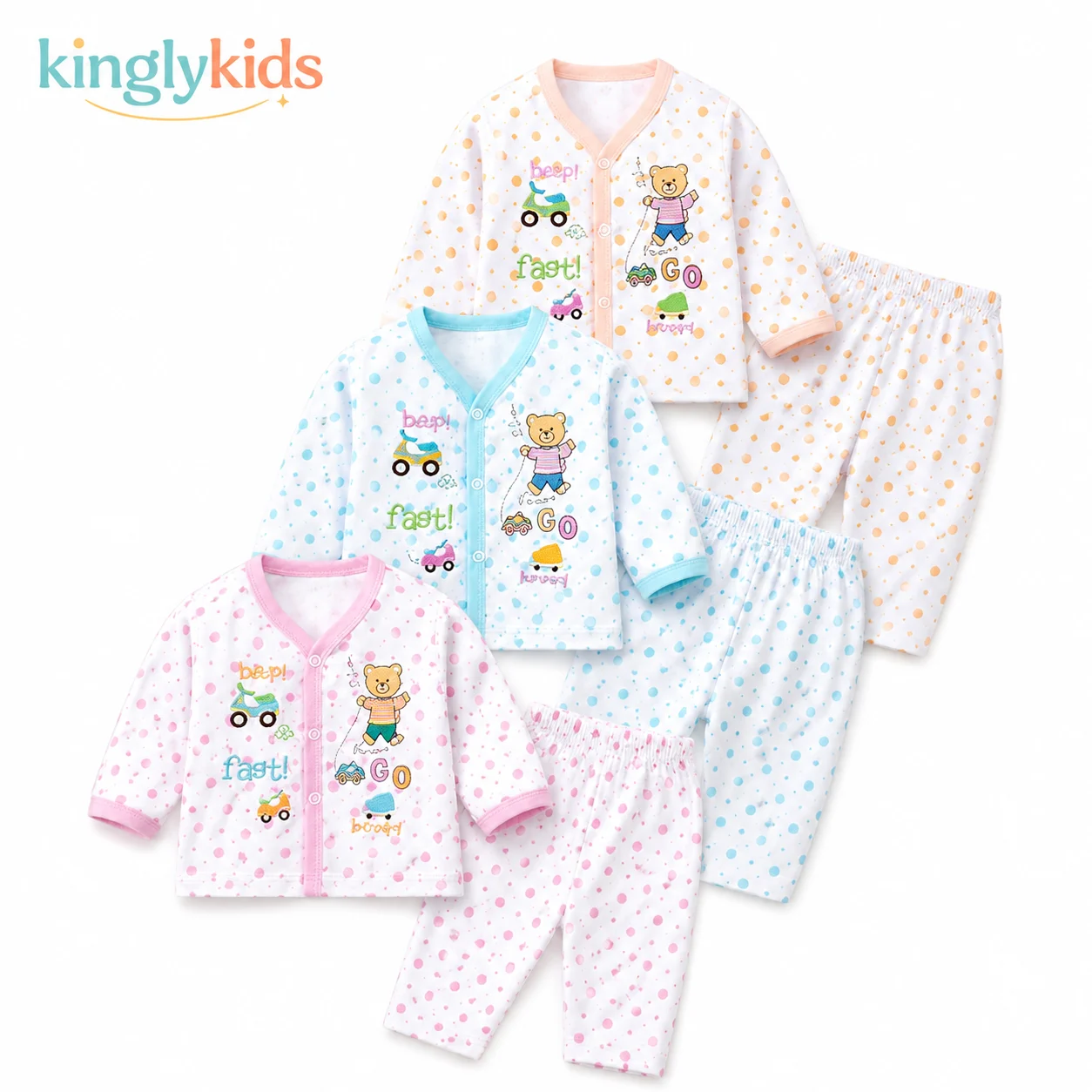 Multicolour Cartoon Print 3-Piece Baby Clothing Set