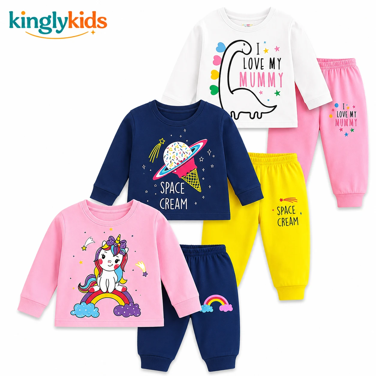 Girls Cotton T-Shirts & Pyjamas Set – Regular Fit