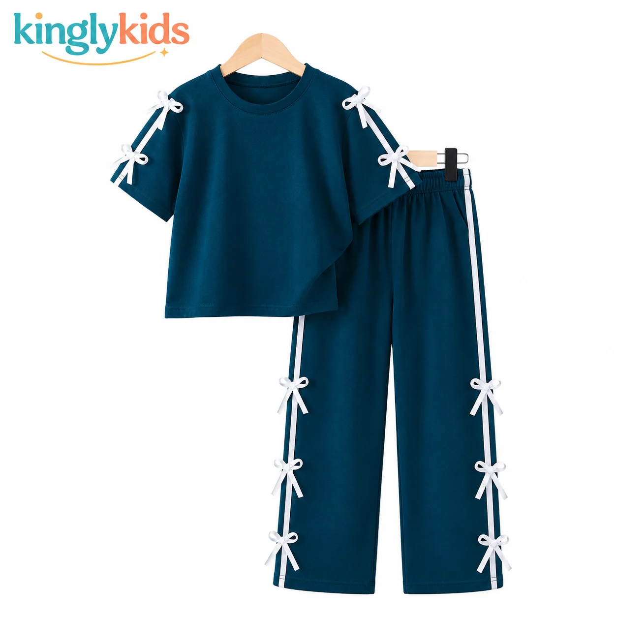 Girls Two-Piece Short Sleeve Top with Bow 