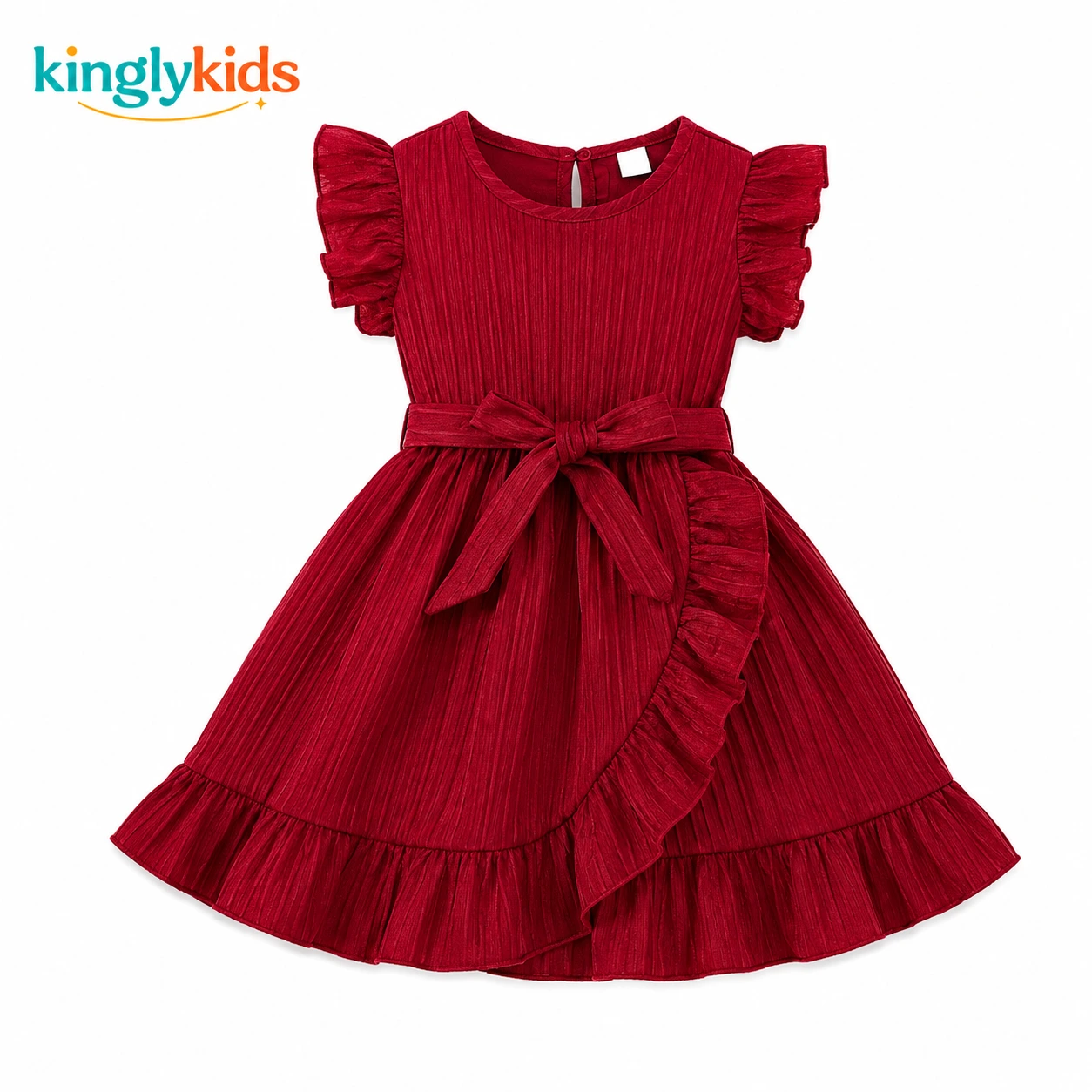 Kids Pleated Ruffle-Sleeve Party Dress for Girls