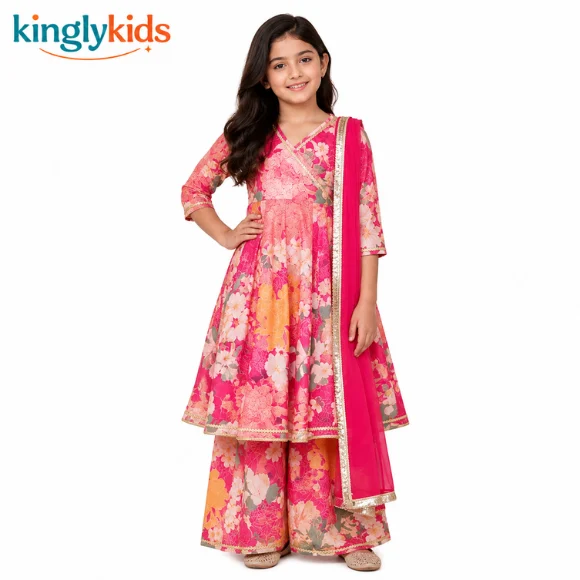 Girls Floral Printed Rayon Sharara Set
