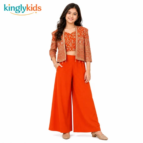 Girls White & Orange Jacket Style Dress