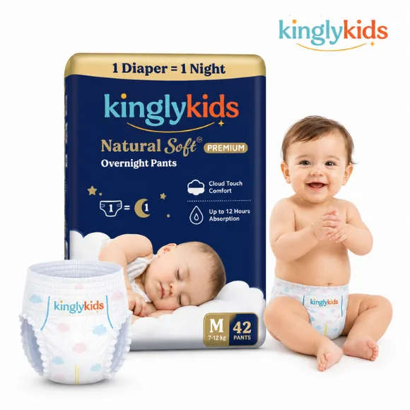  Natural Soft Overnight Baby Diaper Pants – M Size, 42 Pieces