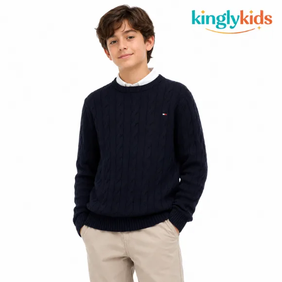 Boys' Cotton Cable Knit Crewneck Sweater