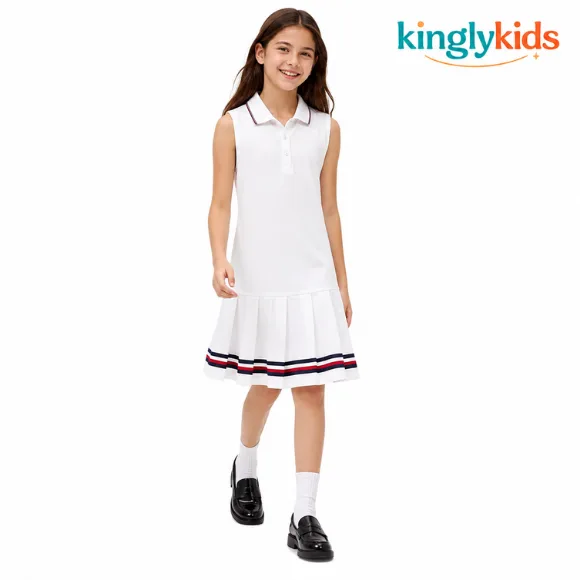 Sleeveless Pleated Polo Dress for Girls