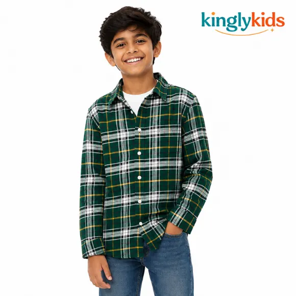 Boys Tartan Stretch Oxford Shirt
