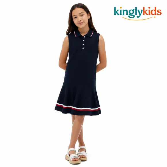 Girls' Sleeveless Pleated Polo Dress
