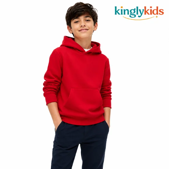 Brushed Fleece Hooded Sweatshirt with Flag Chest Detail