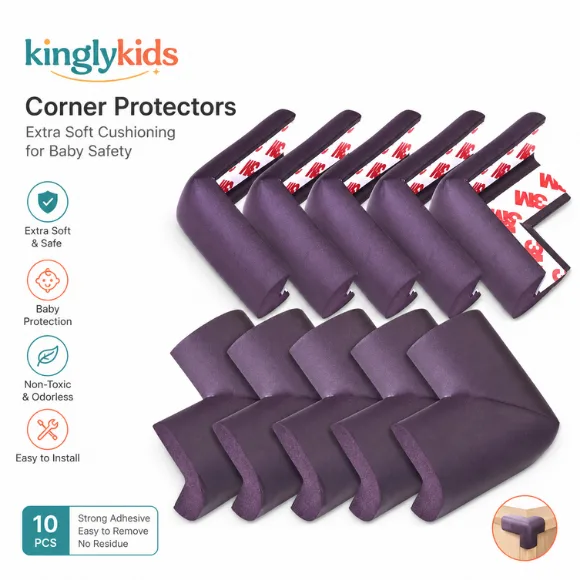 Baby Furniture Corner Guards with Pre-Applied Adhesive – Brown, Pack of 10