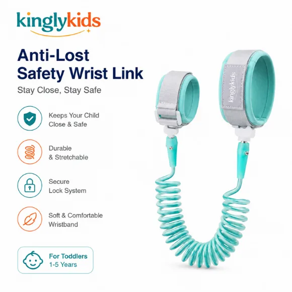 Anti-Lost Safety Wrist Link with Lock & Key for Kids – 2 Metre, Green