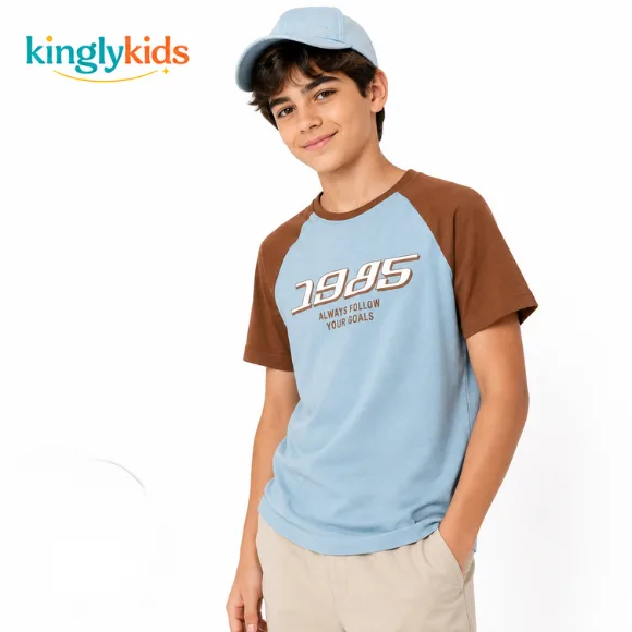 BOYS BLUE PRINTED COTTON T-SHIRT