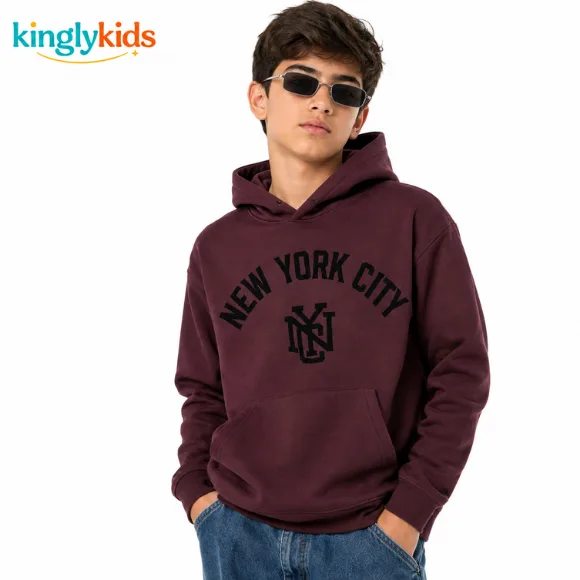New York City Print Brushed Hoodie for Boys