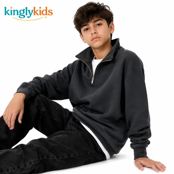 Boys Dark Grey Half-Zip Sweatshirt