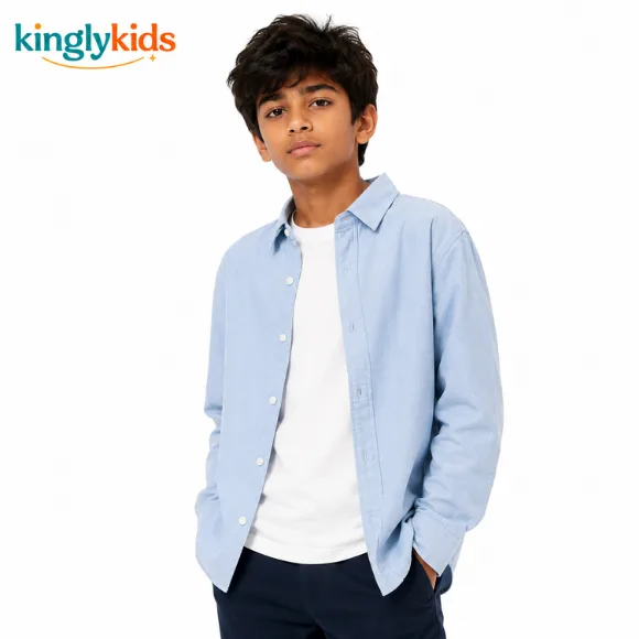 Light Blue Cotton Full-Sleeve Shirt for Boys