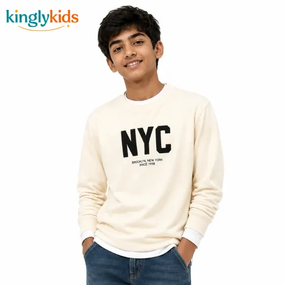 Cream Printed Cotton Long-Sleeve T-Shirt