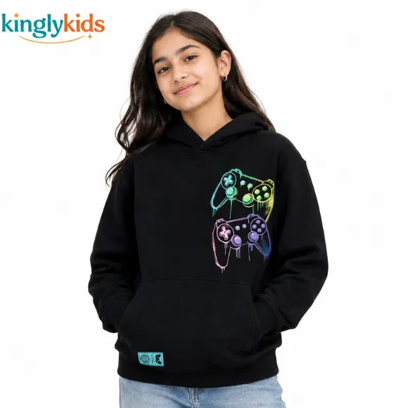  Gaming Print Brushed-Inner Hoodie for KIds