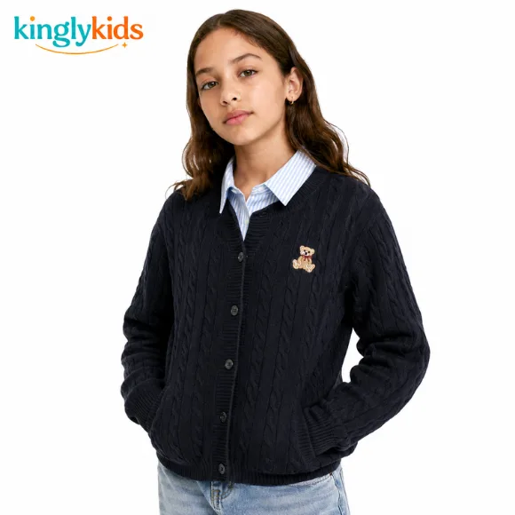 Girls' Teddy Bear Cable-Knit Cardigan