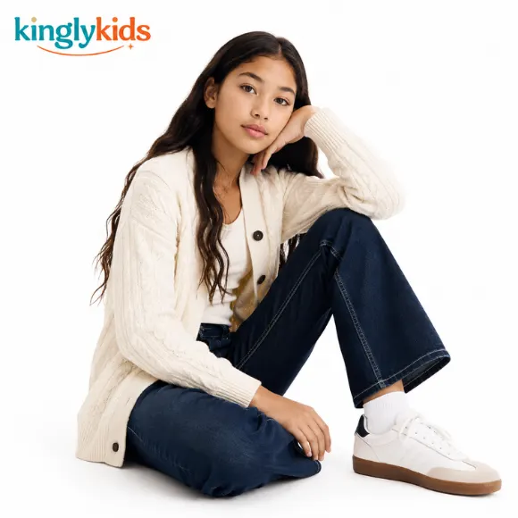 Girls Embroidered Flared Low-Waist Denim Jeans