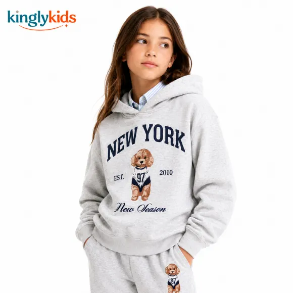 Girls' Graphic Fleece Hoodie with Dog Motif
