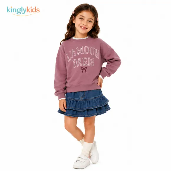Girls Dusty Purple Printed Sweatshirt