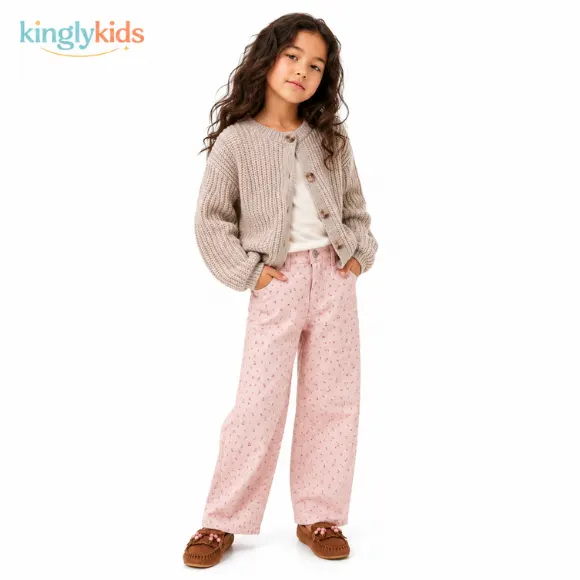 Floral Cotton Twill Barrel Trousers for Girls