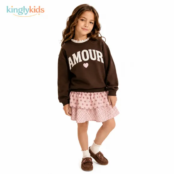 Girls' Brown Heart Motif Sweatshirt