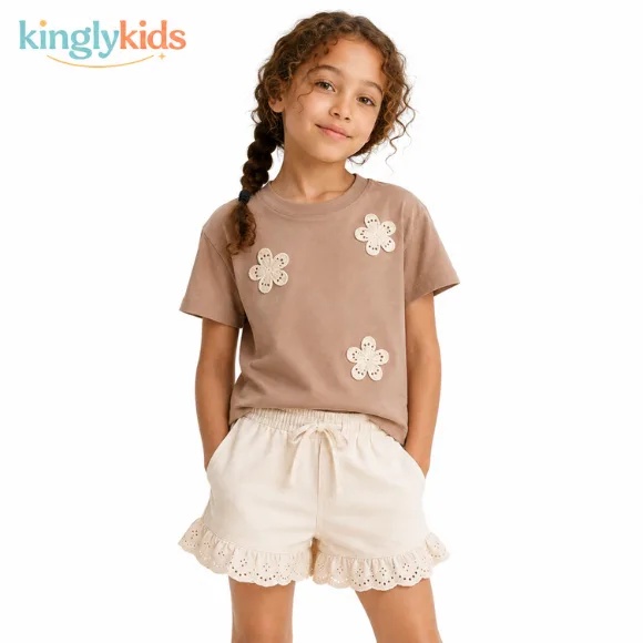 Girls Cotton Butterfly Appliqué T-Shirt