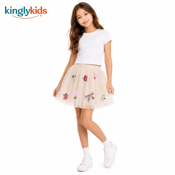 Sequined Tulle Party Skirt for Girls