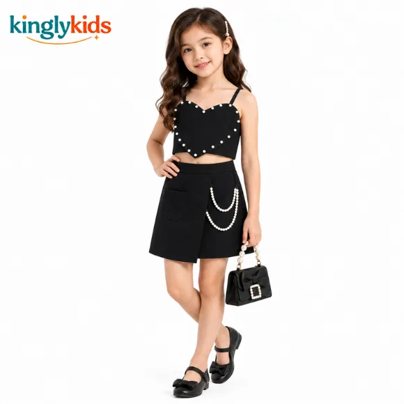 Embellished Top and Skirt Clothing Set for Kids