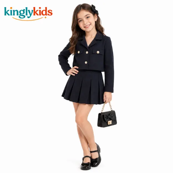 Girls Cotton Coat & Skirt Set with Matching Cap