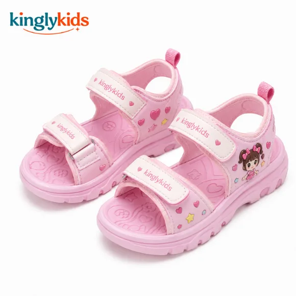 Minnie Printed Open Toe Velcro Sandals for Girls