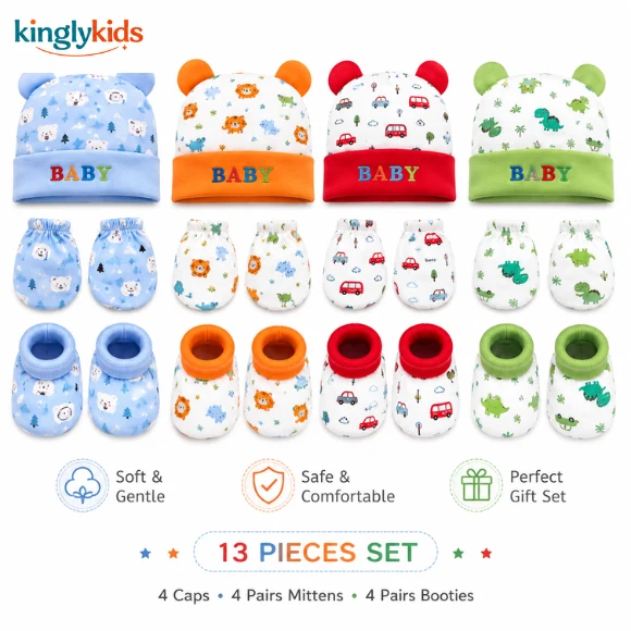 Newborn Cotton Beanie, Mittens & Booties Gift Set 