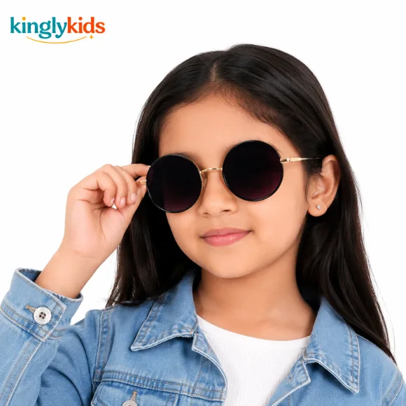 Aviator Style Sunglasses with Black UV-Protected Lenses for Girls