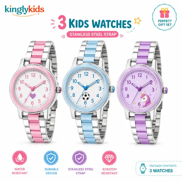 Stainless Steel Bracelet Style Watch Set for Kids