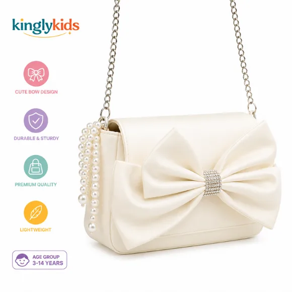 Textured Sling Bag with Bow Detail for Girls