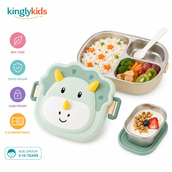 Cute Animal-Themed Lunch Box with Spoon & Fork for School